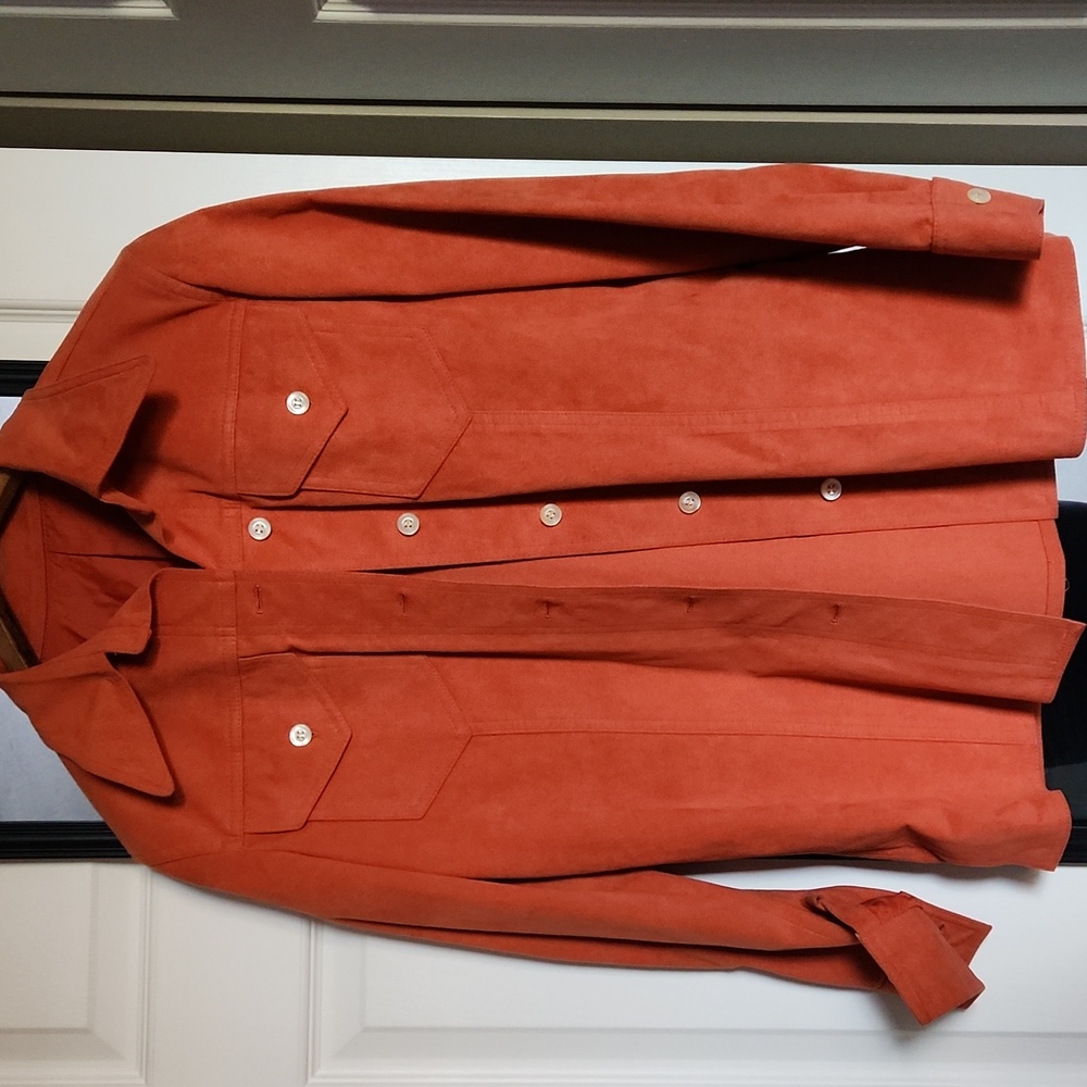 Women's Suede Utility Jacket in Rust Orange